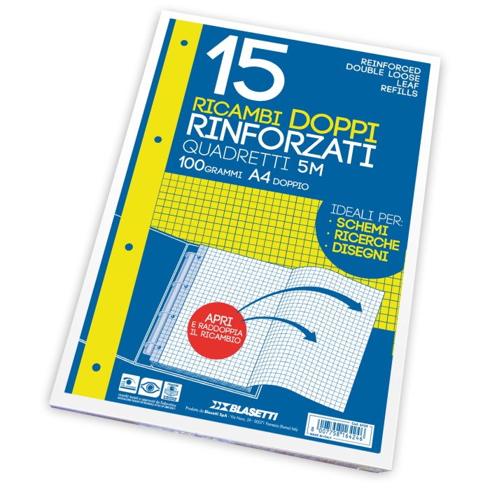 Blasetti Ricambi con perforatura rinforzata antistrappo 100 g/m² 15 Fogli 5M