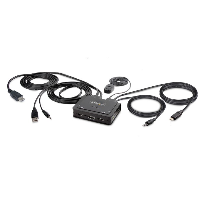 StarTech.com KVM Switch USB-C e HDMI Ibrido a 2 porte 4K 60Hz, KVM compatto con cavi host integrati USB-A/HDMI/Audio da 1,8 m e