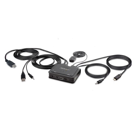 StarTech.com KVM Switch USB-C e HDMI Ibrido a 2 porte 4K 60Hz, KVM compatto con cavi host integrati USB-A/HDMI/Audio da 1,8 m e