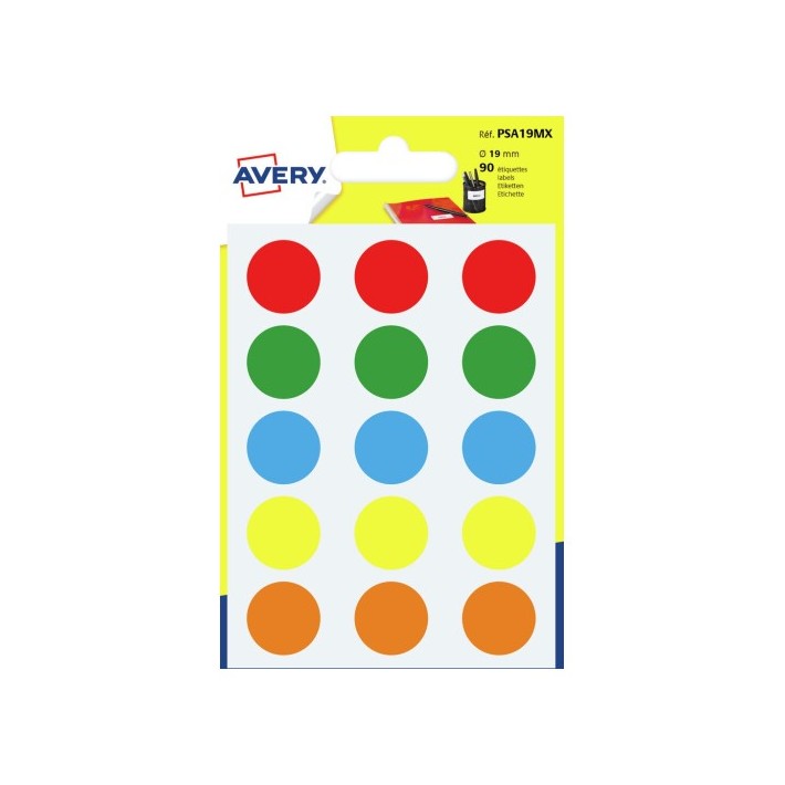 Avery PSA19MX etichetta autoadesiva Rotondo Permanente Colori assortiti 90 pz