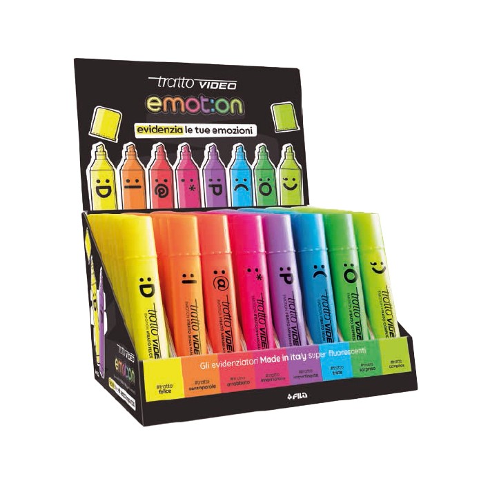 Tratto Video Emot:on evidenziatore 80 pz Punta smussata Ciano, Verde, Verde chiaro, Arancione, Rosa, Viola, Rosso, Giallo
