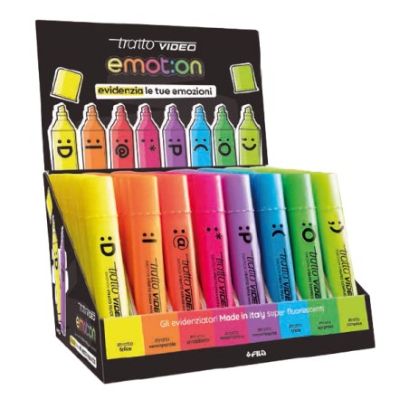 Tratto Video Emot:on evidenziatore 80 pz Punta smussata Ciano, Verde, Verde chiaro, Arancione, Rosa, Viola, Rosso, Giallo