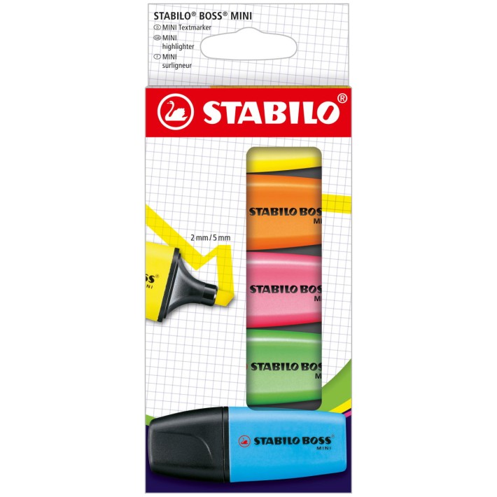 STABILO BOSS MINI evidenziatore 5 pz Punta smussata Blu, Verde, Arancione, Rosa, Giallo