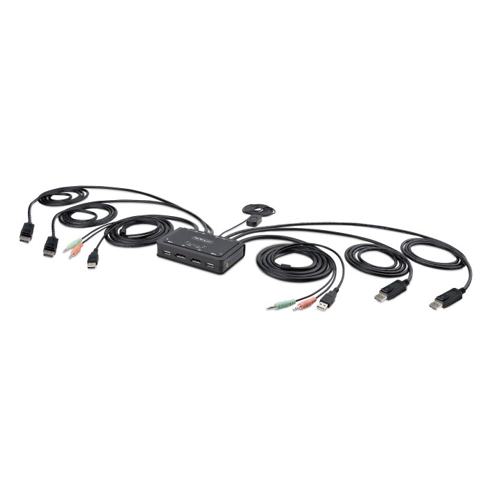 StarTech.com KVM Switch DisplayPort a 2 porte per doppio monitor 4K 60Hz, KVM compatta con cavi USB-A/DisplayPort/Audio da 1,5