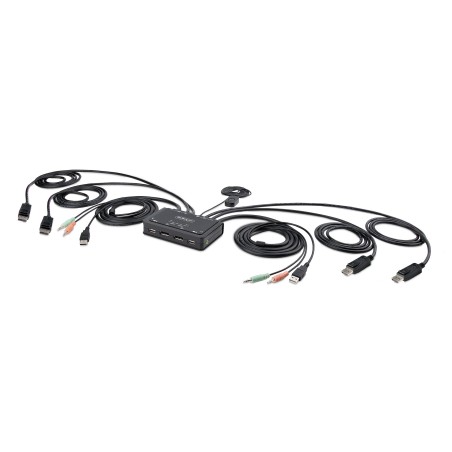 StarTech.com KVM Switch DisplayPort a 2 porte per doppio monitor 4K 60Hz, KVM compatta con cavi USB-A/DisplayPort/Audio da 1,5