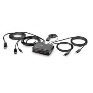 StarTech.com KVM Switch USB-C DisplayPort a 2 porte con cavi host integrati - Switch KVM 4K 60Hz compatto con cavi