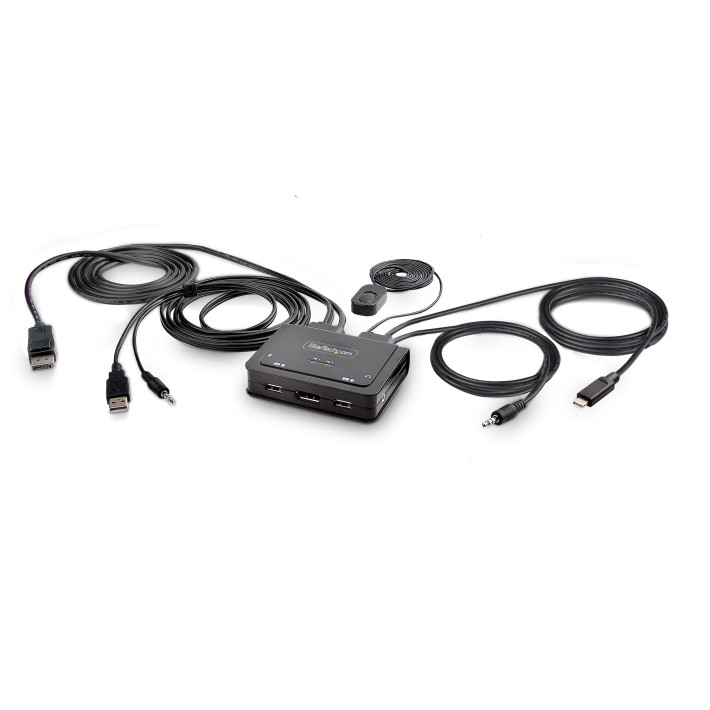 StarTech.com KVM Switch USB-C DisplayPort a 2 porte con cavi host integrati - Switch KVM 4K 60Hz compatto con cavi