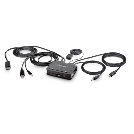 StarTech.com KVM Switch USB-C DisplayPort a 2 porte con cavi host integrati - Switch KVM 4K 60Hz compatto con cavi