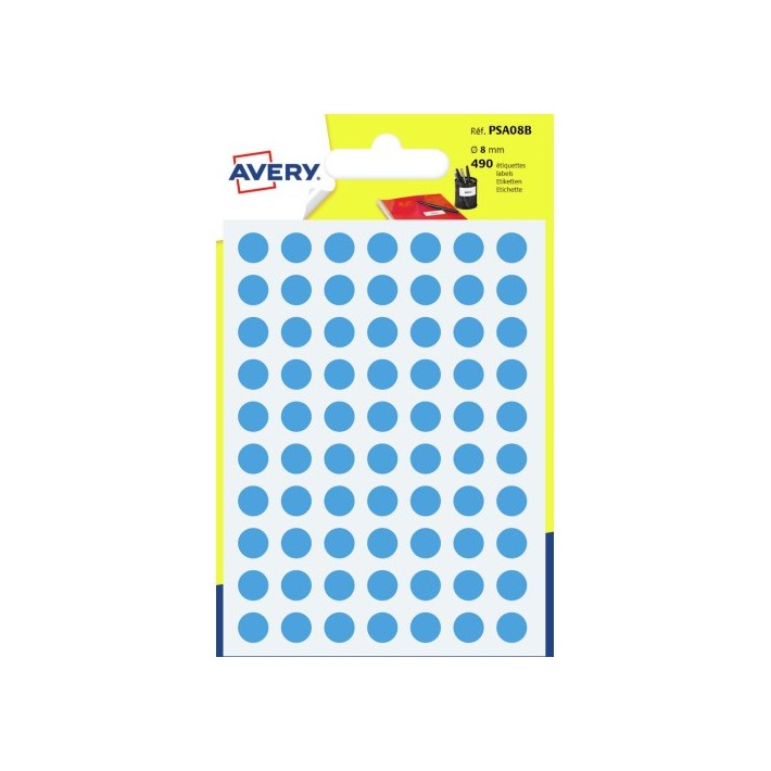 Avery PSA08B etichetta autoadesiva Rotondo Permanente Blu 490 pz