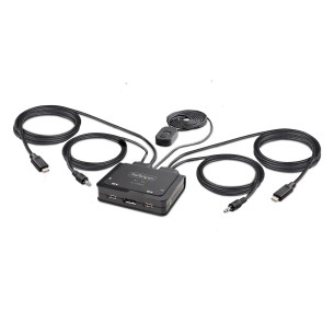 StarTech.com KVM Switch USB-C a 2 porte, uscita DisplayPort 4K 60Hz, KVM compatto con cavi integrati USB Tipo-C/Audio da 1,2 m,