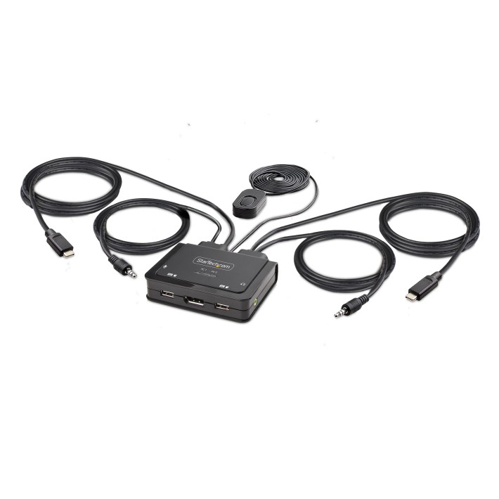 StarTech.com KVM Switch USB-C a 2 porte, uscita DisplayPort 4K 60Hz, KVM compatto con cavi integrati USB Tipo-C/Audio da 1,2 m,