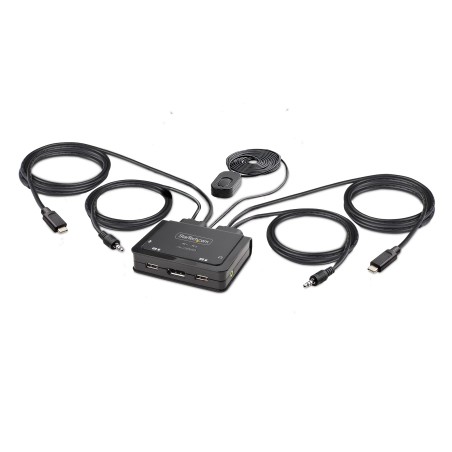 StarTech.com KVM Switch USB-C a 2 porte, uscita DisplayPort 4K 60Hz, KVM compatto con cavi integrati USB Tipo-C/Audio da 1,2 m,