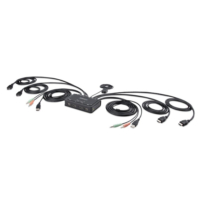 StarTech.com KVM Switch HDMI a 2 porte per doppio monitor 4K 60Hz, KVM compatta con cavi USB-A/HDMI/Audio da 1,5 m,