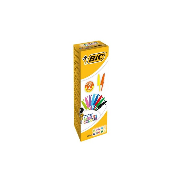 BIC Crystal Nero, Blu, Verde, Azzurro, Verde chiaro, Arancione, Rosa, Porpora, Rosso, Turchese Penna a sfera retrattile a clip