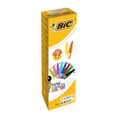 BIC Crystal Nero, Blu, Verde, Azzurro, Verde chiaro, Arancione, Rosa, Porpora, Rosso, Turchese Penna a sfera retrattile a clip