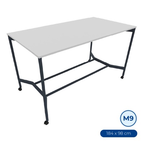 Tavolo Tiglio Stile in Melaminico con Ruote - Dimensioni 183,9 x 97,8 x 107,2 cm - Colore Piano Bianco - Colore Struttura Blu