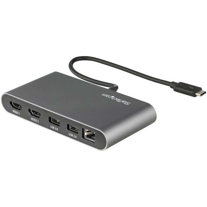 StarTech.com Mini Dock Thunderbolt Doppio Monitor, HDMI 4K 60Hz, Hub senza driver per Windows e Mac, Ethernet Gigabit, 1x USB