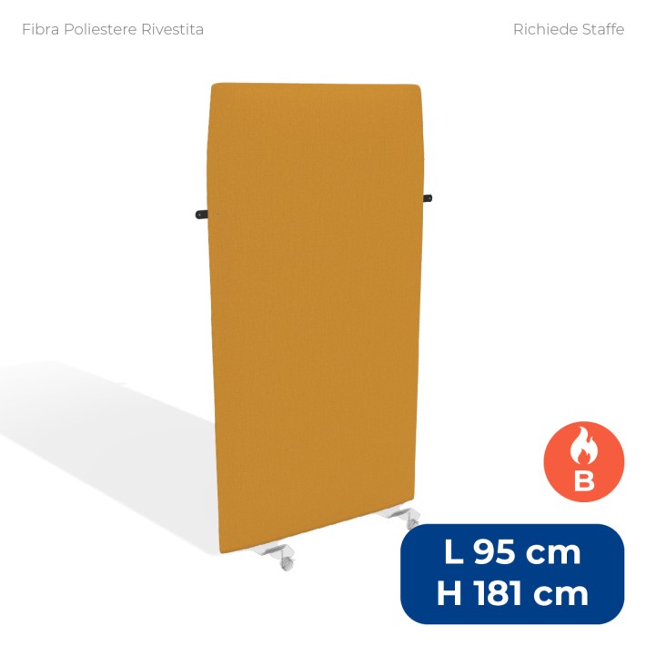 Pannello Fonoassorbente Modello Mirto - in Fibra Poliestere Rivestita con Tessuto Ignifugo B - Dimensioni 95x181 cm - Giallo