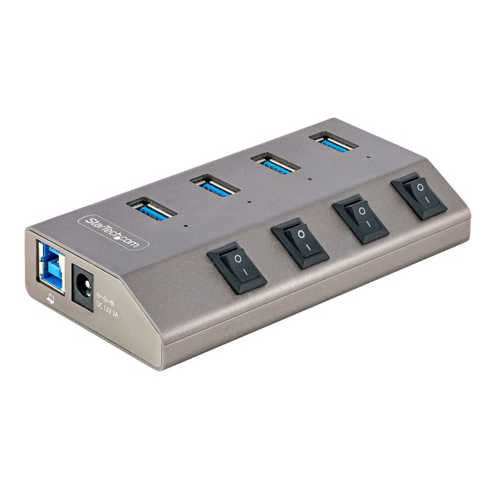 StarTech.com Hub USB-C a 4 Porte Alimentato con Interruttori Individuali On/Off - Multipresa USB 3.0 5Gbps per Notebook e PC