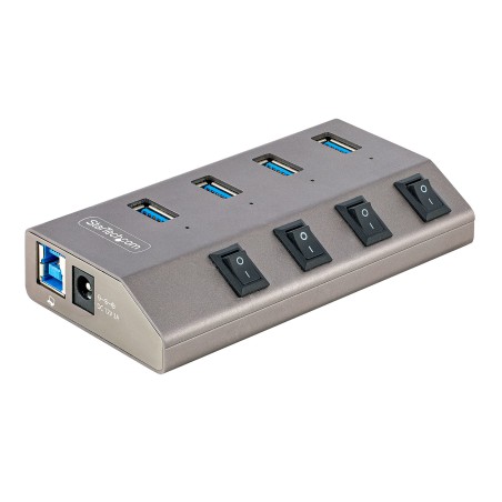 StarTech.com Hub USB-C a 4 Porte Alimentato con Interruttori Individuali On/Off - Multipresa USB 3.0 5Gbps per Notebook e PC