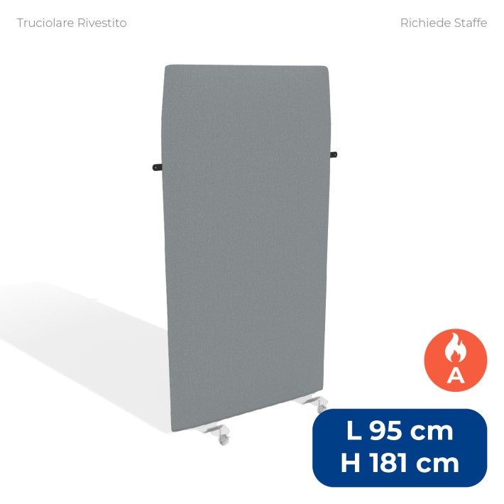 Pannello Fonoassorbente Modello Mirto - in Truciolare Rivestito con Tessuto Ignifugo A - Dimensioni 95x181 cm - Grigio