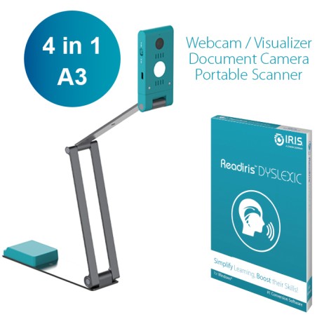 I.R.I.S. IRIScan Visualizer 7 + Readiris Dyslexic 2.0 Scanner aereo 4160 x 3120 DPI A3 Blu artico, Argento