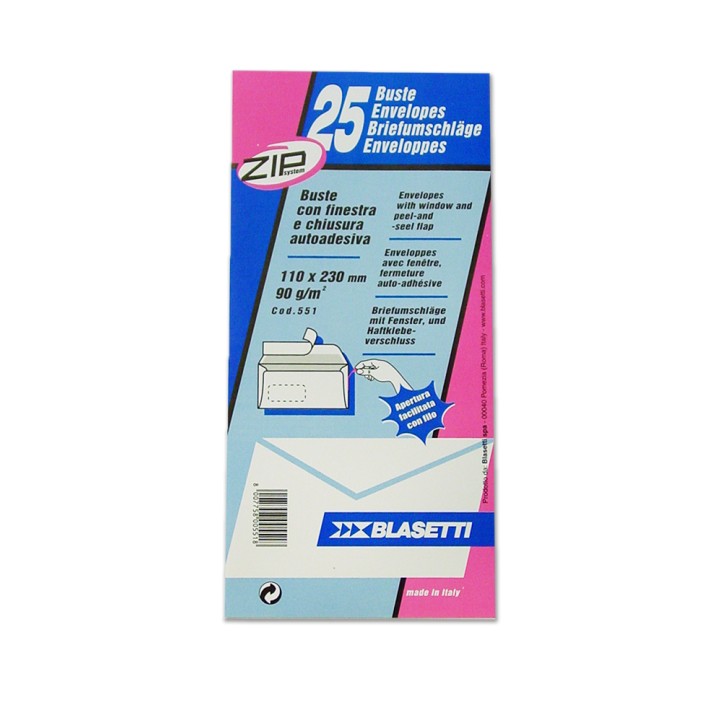 Blasetti Buste Strip 90 11 x 23 cm con finestra, confezione da 25 pezzi