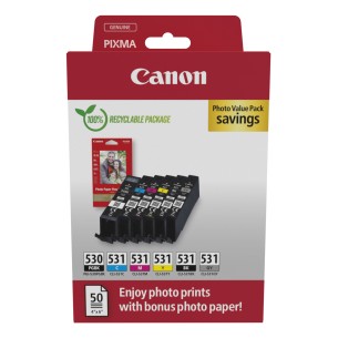 Canon PGI-530/CLI-531 PVP cartuccia d'inchiostro 6 pz Originale Nero, Ciano, Grigio, Magenta, Nero per foto, Giallo