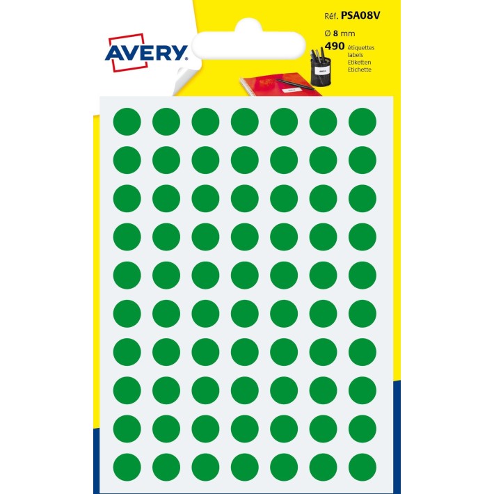 Avery PSA08V etichetta autoadesiva Cerchio Permanente Verde 490 pz