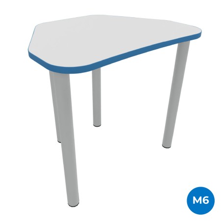Tavolo Pino Trapezio 4 Gambe in Melaminico con Piedini - Dimensioni 75,5 x 58,5 x 76 cm - Colore Piano Bianco con Bordo Blu