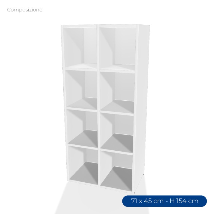 COMPOSIZIONI EDERA Armadio con Fondo Composto da 2 Moduli Rettangolari Stretti - Dimensione 71 x 45 x 154 - Colore Bianco