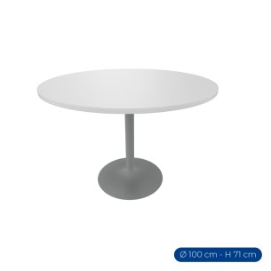 Tavolo Tiglio Circolare in Melaminico con Base a Calice - Altezza 71,2 cm - Colore Piano Bianco - Colore Struttura Grigio