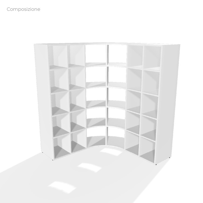 COMPOSIZIONI EDERA Armadio Composto da 4 Moduli Rettangolari Larghi con Fondo e 2 Moduli Curvi  - Altezza 191 cm - Colore Bianco