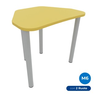 Tavolo Pino Trapezio 4 Gambe in Melaminico con 2 Ruote - Dimensioni 75,5 x 58,5 x 76 cm - Colore Piano Giallo con Bordo Giallo