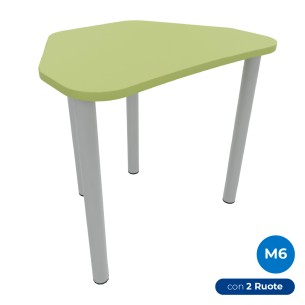 Tavolo Pino Trapezio 4 Gambe in Melaminico con 2 Ruote - Dimensioni 75,5 x 58,5 x 76 cm - Colore Piano Verde con Bordo Verde