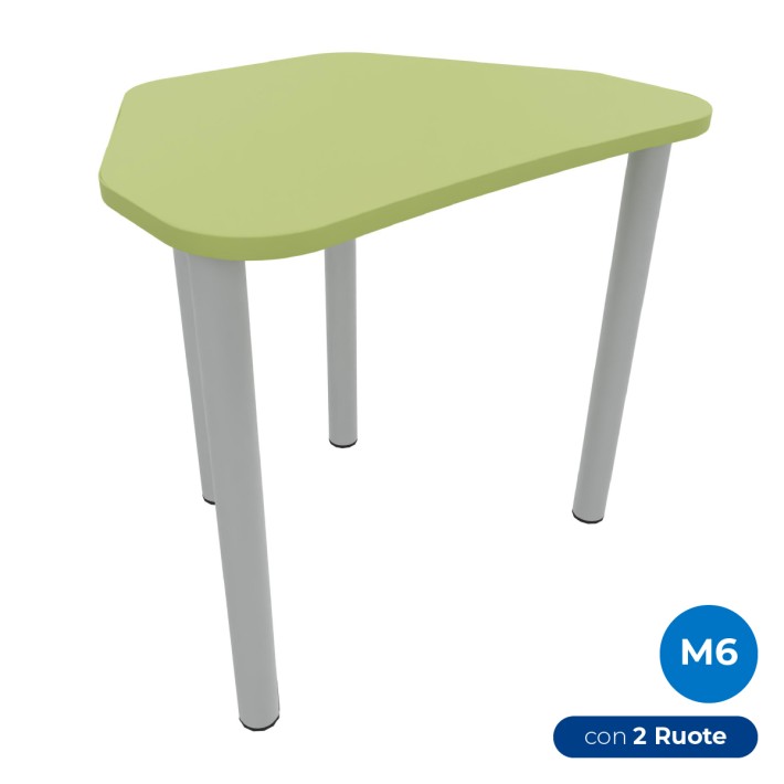Tavolo Pino Trapezio 4 Gambe in Melaminico con 2 Ruote - Dimensioni 75,5 x 58,5 x 76 cm - Colore Piano Verde con Bordo Verde