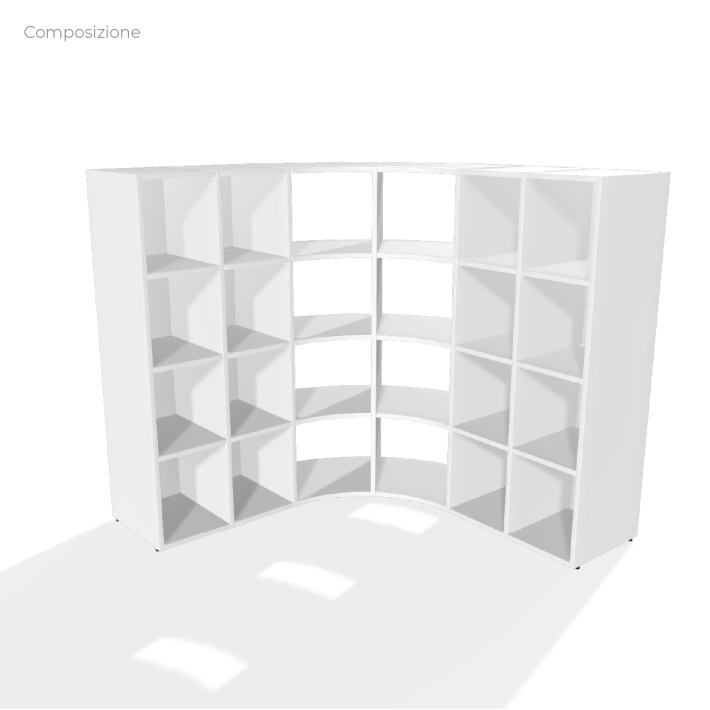 COMPOSIZIONI EDERA Armadio Composto da 4 Moduli Rettangolari Stretti con Fondo e 2 Moduli Curvi - Altezza 154 cm - Colore Bianco