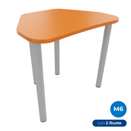 Tavolo Pino Trapezio 4 Gambe in Melaminico con 2  Ruote - Dimensioni 75,5 x 58,5 x 76cm - Colore Piano e Bordo Arancione