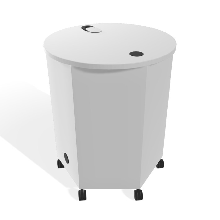 Tavolo Pino C Elettrificato Circolare in Melaminico con Ruote - Diametro 72,8cm - Altezza 76cm - Colore Piano Bianco - con Presa
