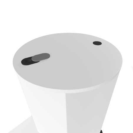Tavolo Pino C Elettrificato Circolare in Melaminico con Ruote - Diametro 72,8cm - Altezza 76cm - Colore Piano Bianco - con Presa