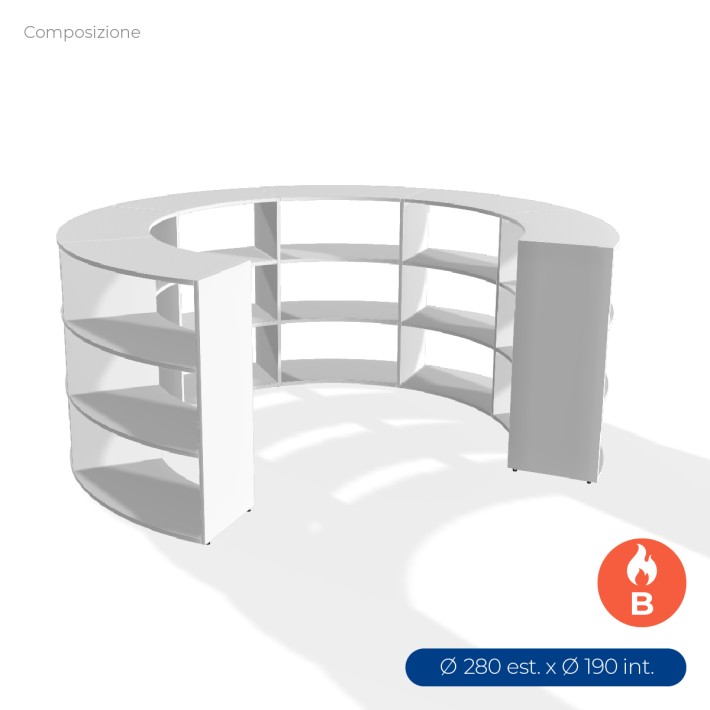 COMPOSIZIONI EDERA Armadio Composto da 6 Moduli Curvi Ignifughi B-s1.d0 - Diametro 280/190 cm - Colore Bianco