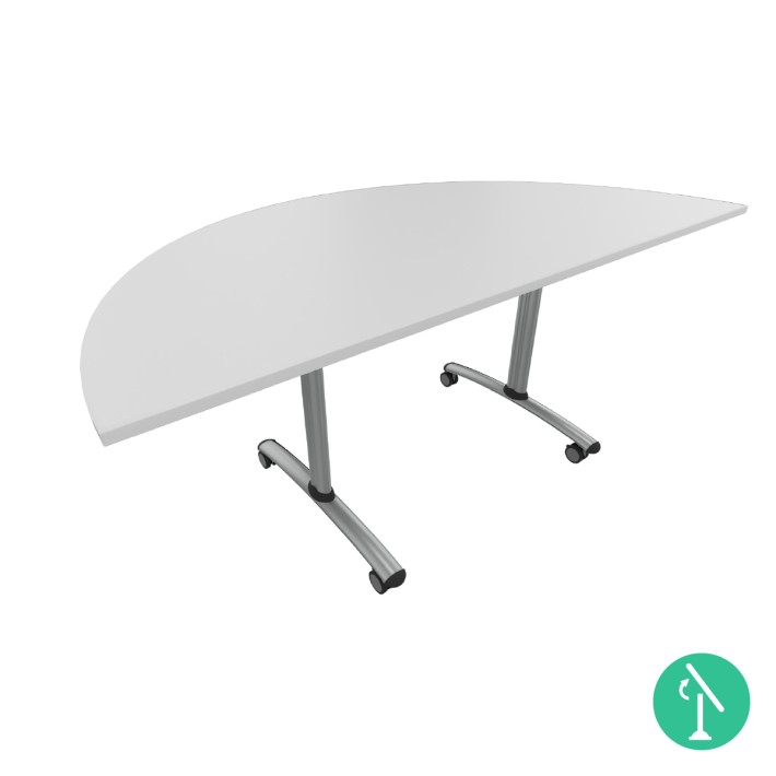 Tavolo Tiglio Ribaltabile Semicerchio in Melaminico con Ruote -Dimensioni 180xr90x76,5cm -Colore Bianco -Colore Struttura Grigio