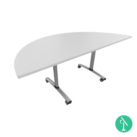 Tavolo Tiglio Ribaltabile Semicerchio in Melaminico con Ruote -Dimensioni 180xr90x76,5cm -Colore Bianco -Colore Struttura Grigio