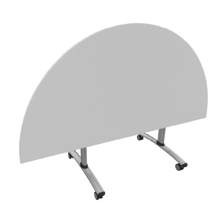 Tavolo Tiglio Ribaltabile Semicerchio in Melaminico con Ruote -Dimensioni 180xr90x76,5cm -Colore Bianco -Colore Struttura Grigio