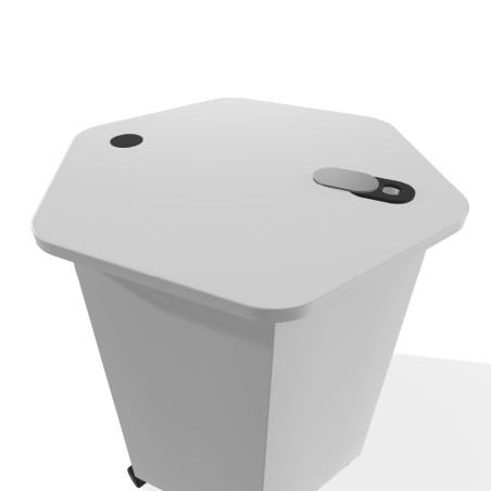 Tavolo Pino C Elettrificato Esagonale in Melaminico con Ruote - Dimensioni 71 x 62 x 76 cm - Colore Piano Bianco - con Presa