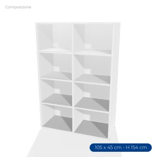 COMPOSIZIONI EDERA Armadio Composto da 2 Moduli Rettangolari Larghi con 3 Mensole - Dimensioni 105 x 45 x 154 cm - Colore Bianco