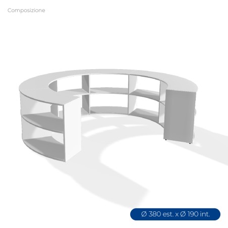 COMPOSIZIONI EDERA Armadio da 6 Moduli Curvi - Ingombro Diametro Esterno 379 cm, Diametro Interno 190 cm - Colore Bianco