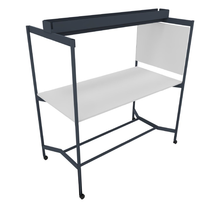Tavolo Tiglio Stile Co-Working in Melaminico con Ruote,Lavagna e Porta Monitor - Dimensioni 180x90x107,2cm - Colore Piano Bianco