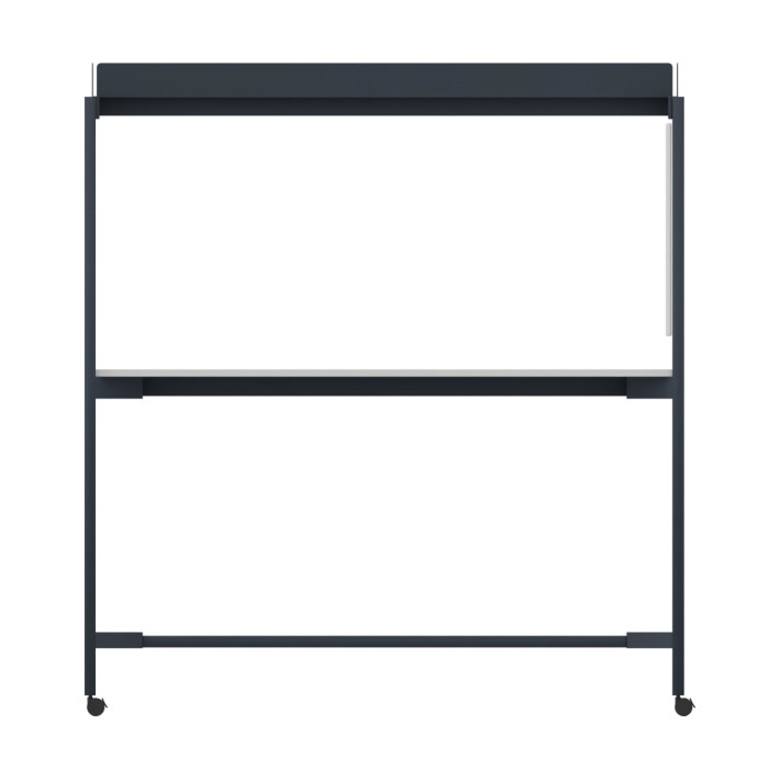 Tavolo Tiglio Stile Co-Working in Melaminico con Ruote,Lavagna e Porta Monitor - Dimensioni 180x90x107,2cm - Colore Piano Bianco