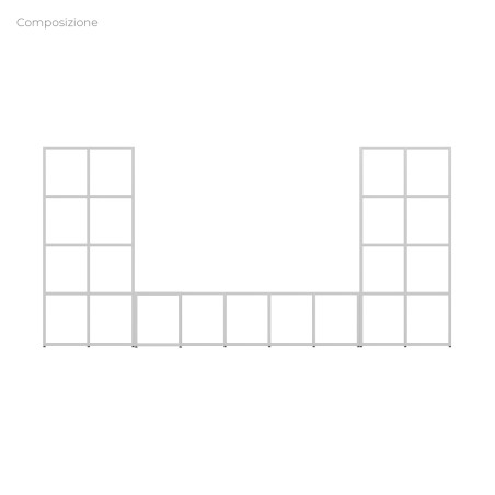 COMPOSIZIONI EDERA Armadio Composto 4 Moduli Rettangolari Stretti e 5 Moduli Rettangolari -Dimensione 316x45x154cm-Colore Bianco